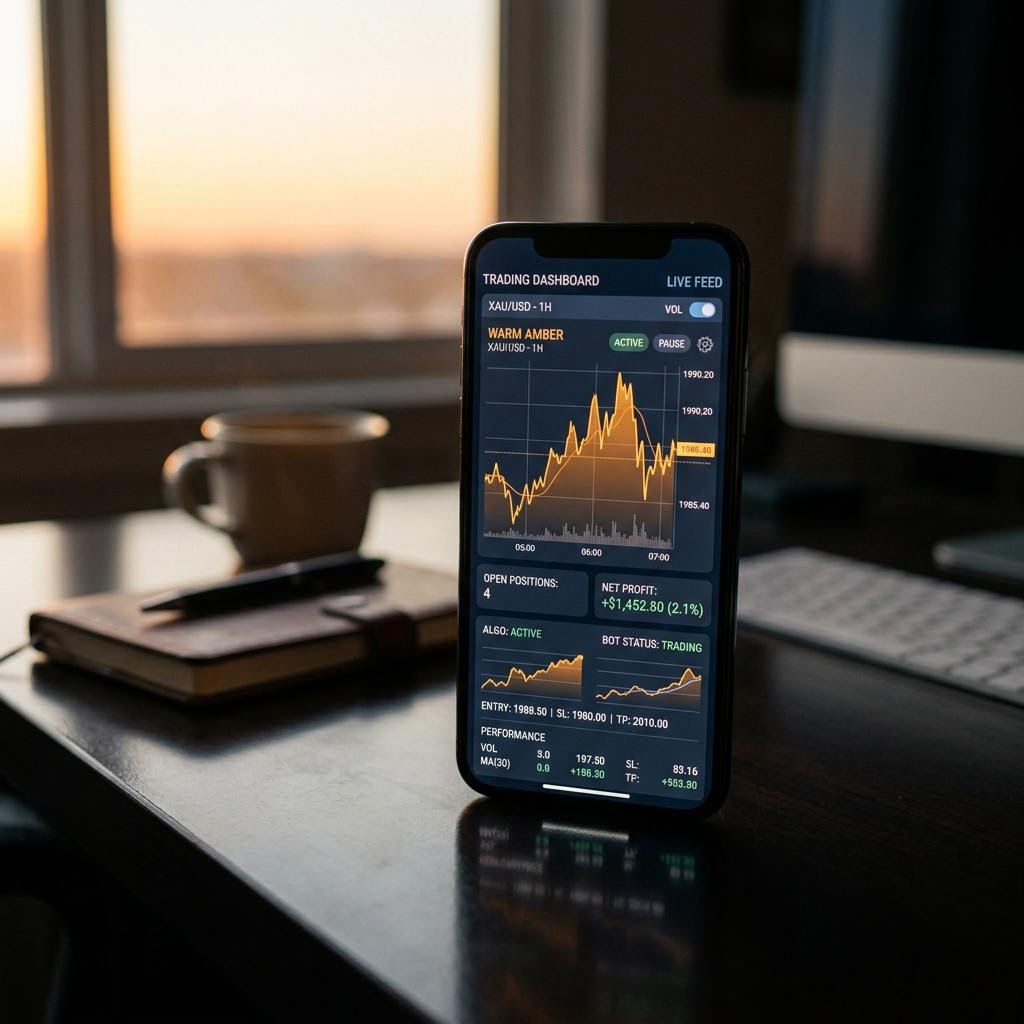 Panel de control Braska Telfor en smartphone mostrando gráficos de Bitcoin y Ethereum
